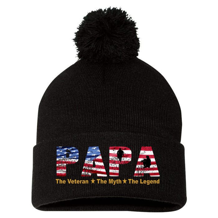 Papa The Veteran The Myth The Legend Pom Pom 12in Knit Beanie