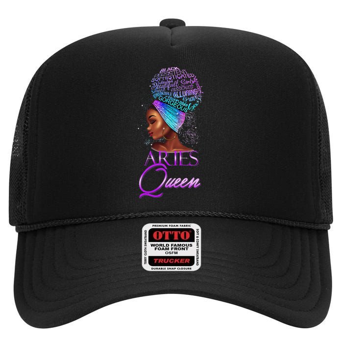 Purple Aries Queen African American Woman March April Zodiac High Crown Mesh Back Trucker Hat