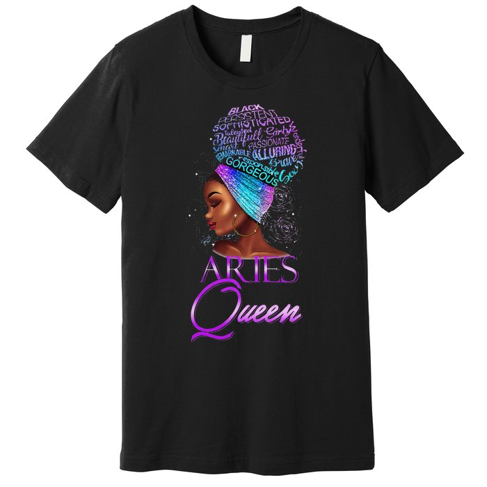 Purple Aries Queen African American Woman March April Zodiac Premium T-Shirt