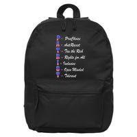 Patriot Anti Racist Tax The Rich Rights For All 16 in Basic Backpack