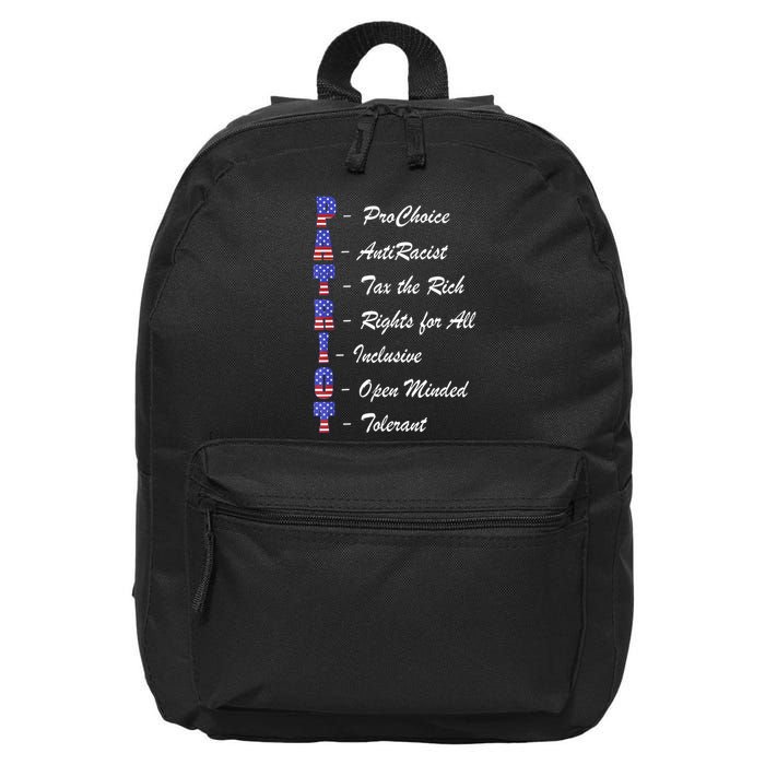 Patriot Anti Racist Tax The Rich Rights For All 16 in Basic Backpack
