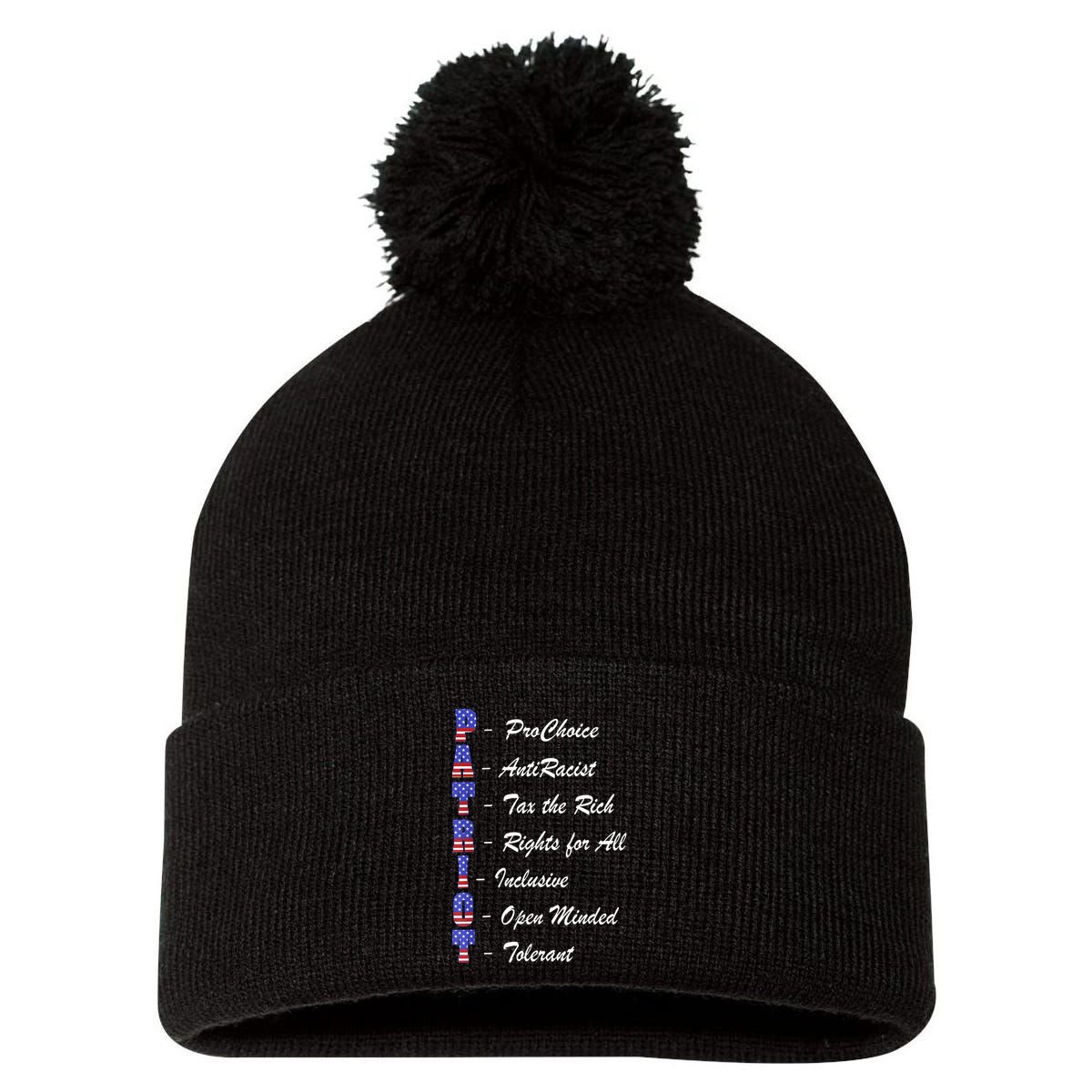 Patriot Anti Racist Tax The Rich Rights For All Pom Pom 12in Knit Beanie