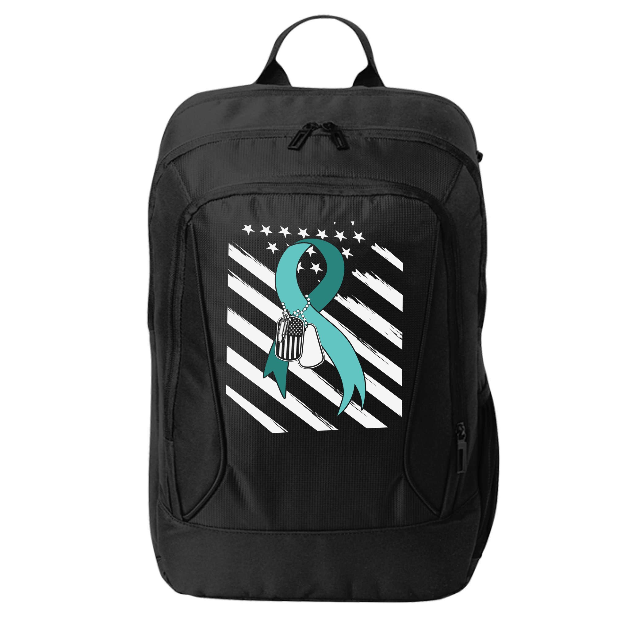 PTSD Awareness Ribbon Hope Support Love American Flag City Backpack