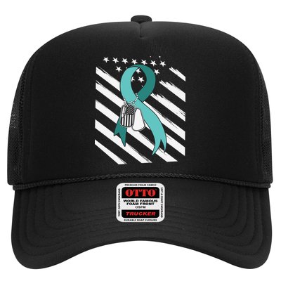 PTSD Awareness Ribbon Hope Support Love American Flag Trucker Hat