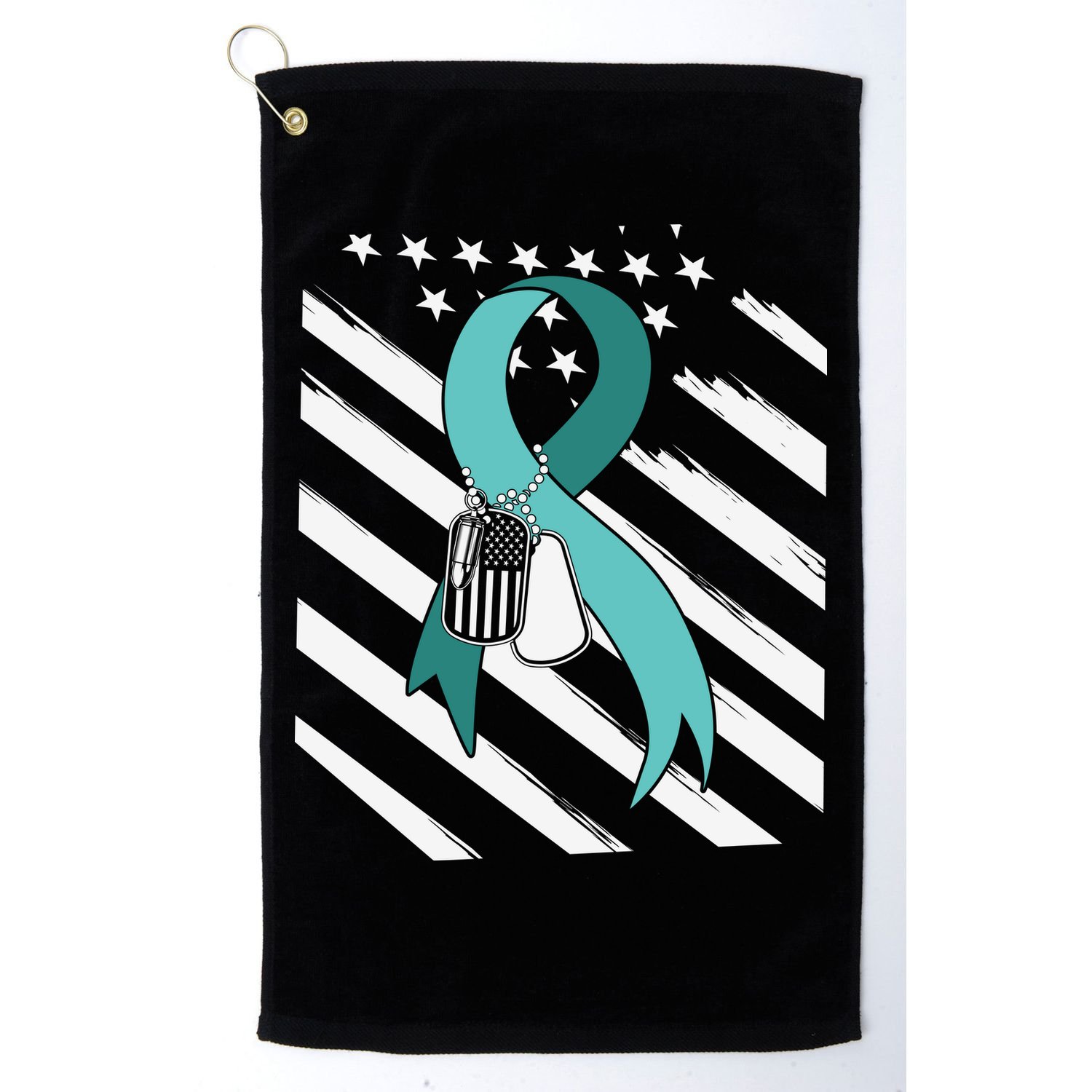 PTSD Awareness Ribbon Hope Support Love American Flag Golf Towel