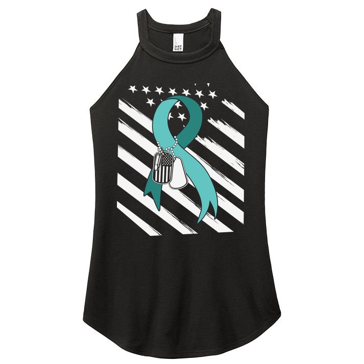 PTSD Awareness Ribbon Hope Support Love American Flag Women's Perfect Tri Rocker Tank
