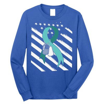 PTSD Awareness Ribbon Hope Support Love American Flag Long Sleeve Shirt