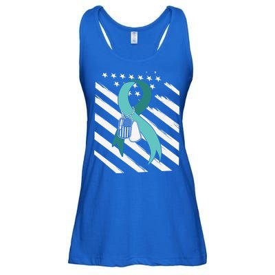PTSD Awareness Ribbon Hope Support Love American Flag Ladies Essential Flowy Tank