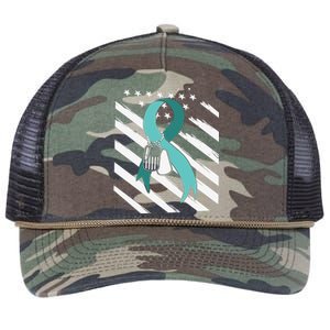 PTSD Awareness Ribbon Hope Support Love American Flag Retro Rope Trucker Hat Cap