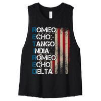 Phonetic Alphabet Retired Veteran Retirement Army Military Women's Racerback Cropped Tank