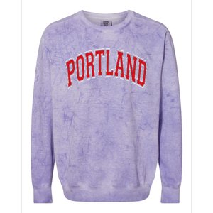 Portland Arched Red Text Colorblast Crewneck Sweatshirt