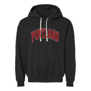 Portland Arched Red Text Garment-Dyed Fleece Hoodie