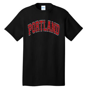 Portland Arched Red Text Tall T-Shirt