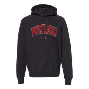 Portland Arched Red Text Premium Hoodie