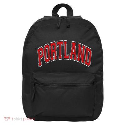 Portland Arched Red Text 16 in Basic Backpack