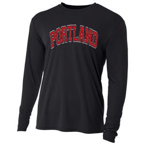 Portland Arched Red Text Cooling Performance Long Sleeve Crew