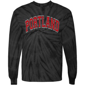 Portland Arched Red Text Tie-Dye Long Sleeve Shirt