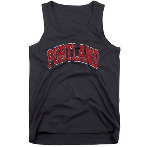 Portland Arched Red Text Tank Top