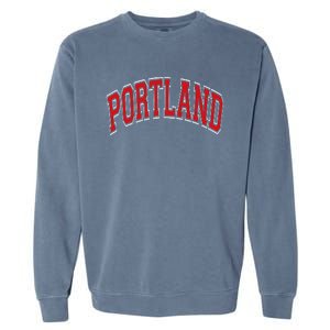 Portland Arched Red Text Garment-Dyed Sweatshirt