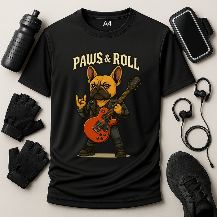 Paws And Roll French Bulldog Funny Cooling Performance Crew T-Shirt