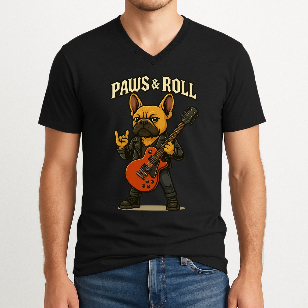 Paws And Roll French Bulldog Funny V-Neck T-Shirt