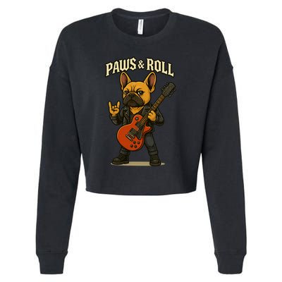 Paws And Roll French Bulldog Funny Cropped Pullover Crew