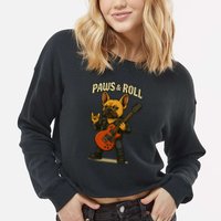 Paws And Roll French Bulldog Funny Cropped Pullover Crew