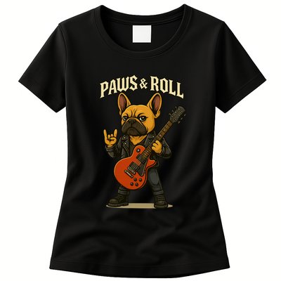 Paws And Roll French Bulldog Funny Womens T-Shirt