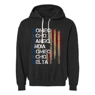 Phonetic Alphabet Retired Veteran Retirement Army Military Garment-Dyed Fleece Hoodie