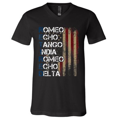 Phonetic Alphabet Retired Veteran Retirement Army Military V-Neck T-Shirt