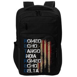 Phonetic Alphabet Retired Veteran Retirement Army Military Impact Tech Backpack