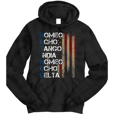 Phonetic Alphabet Retired Veteran Retirement Army Military Tie Dye Hoodie