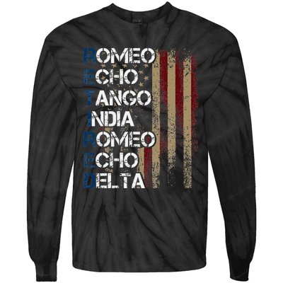 Phonetic Alphabet Retired Veteran Retirement Army Military Tie-Dye Long Sleeve Shirt