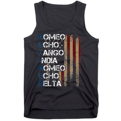 Phonetic Alphabet Retired Veteran Retirement Army Military Tank Top