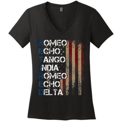 Phonetic Alphabet Retired Veteran Retirement Army Military Women's V-Neck T-Shirt