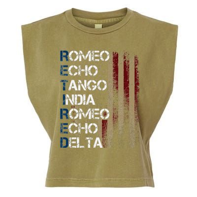 Phonetic Alphabet Retired Veteran Retirement Army Military Garment-Dyed Women's Muscle Tee