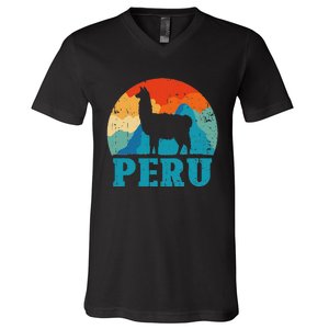 Peru Alpaca Retro Peruvian Llama V-Neck T-Shirt