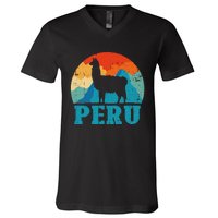 Peru Alpaca Retro Peruvian Llama V-Neck T-Shirt