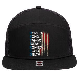 Phonetic Alphabet Retired Veteran Retirement Army Military 7 Panel Mesh Trucker Snapback Hat