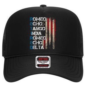 Phonetic Alphabet Retired Veteran Retirement Army Military High Crown Mesh Back Trucker Hat