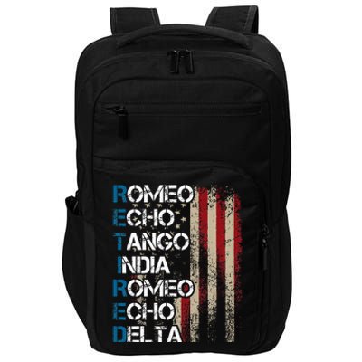 Phonetic Alphabet Retired Veteran Retirement Army Military Impact Tech Backpack