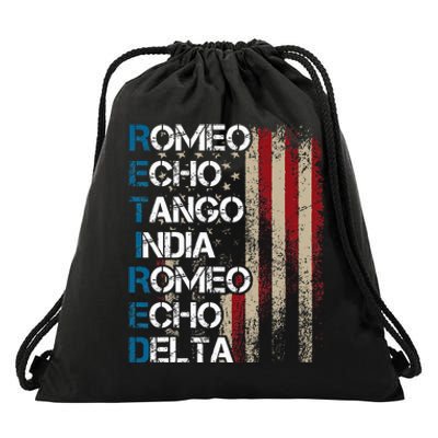 Phonetic Alphabet Retired Veteran Retirement Army Military Drawstring Bag