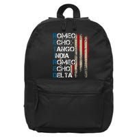 Phonetic Alphabet Retired Veteran Retirement Army Military 16 in Basic Backpack