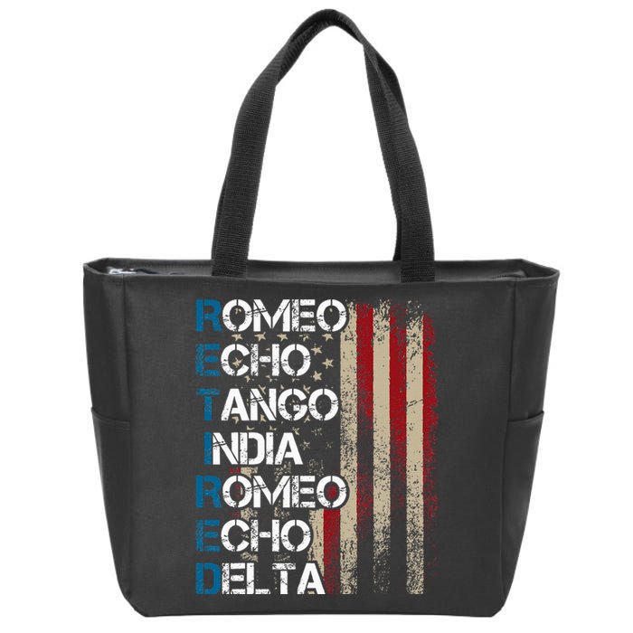 Phonetic Alphabet Retired Veteran Retirement Army Military Zip Tote Bag