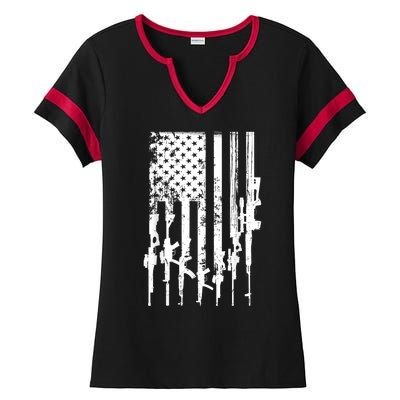 Patriotic American Rifle Flag Pro Gun Gifts Ladies Halftime Notch Neck Tee