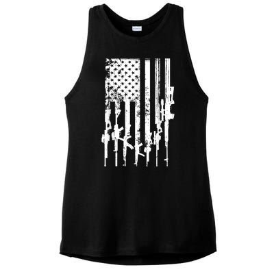 Patriotic American Rifle Flag Pro Gun Gifts Ladies PosiCharge Tri-Blend Wicking Tank