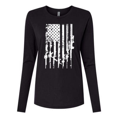 Patriotic American Rifle Flag Pro Gun Gifts Womens Cotton Relaxed Long Sleeve T-Shirt