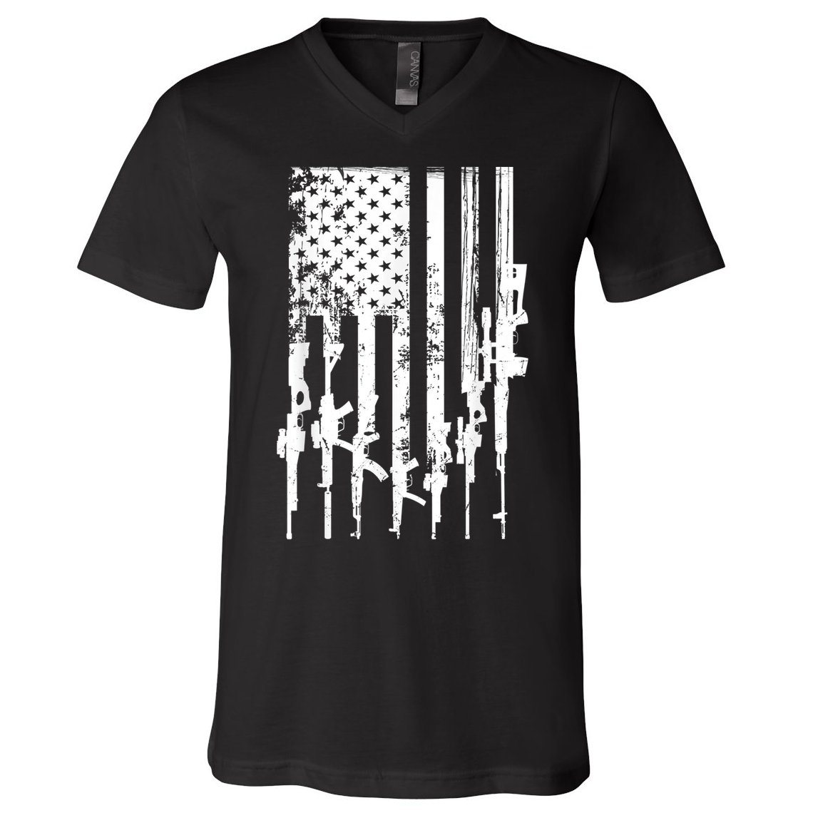 Patriotic American Rifle Flag Pro Gun Gifts V-Neck T-Shirt