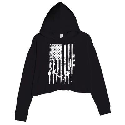 Patriotic American Rifle Flag Pro Gun Gifts Crop Fleece Hoodie