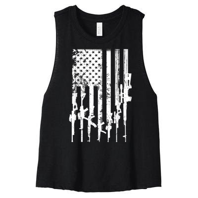 Patriotic American Rifle Flag Pro Gun Gifts Women's Racerback Cropped Tank